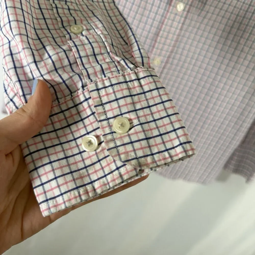 Banana Republic Dress Shirt Men's Medium 15.5 White Pink Plaid Button Up Long Sl